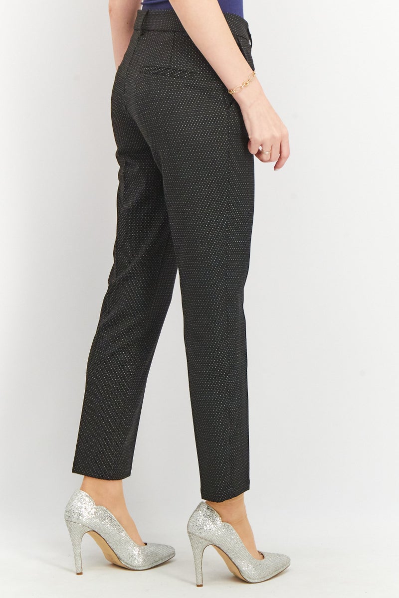 Reiko Women Regular Fit  Micro Dots Pants, Black - Image 4